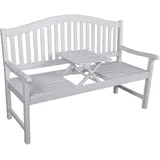VARILANDO Gartenbank mit hochklappbarem Tisch, Klapptischbank, Bank mit Tisch zum hochklappen, Eukalyptus Holz aus 100% nachhaltigem Anbau (weiß)