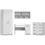 Deine Möbel 24 Jugendzimmer-Set INGE III in Weiß / Weiß + Grau / Weiß + Eiche Sonoma ; 4-teilig, (Kleiderschrank Kommode Wandregal Schreibtisch, 4-tlg., Sonoma Eiche Grau), Kinderzimmer Set Weiß Griffe Rosa Blau Grün Grau aus Laminatplatte weiß