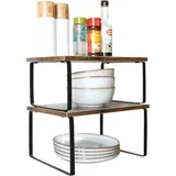 KARAT Küchen Organizer kleines Gewürzregal 2er Set für Kitchen aus Stahl & Holz, Küchenschrank Organizer ohne Bohren, Küchenregal stehend für Schrank, Schrankregal Aufbewahrung (Schwarz + Braun)