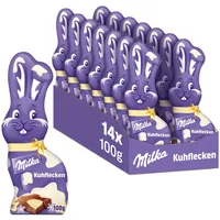 Milka Schmunzelhase Kuhflecken 14 x 100g I Osterschokolade Großpackung I gefleckter Schoko-Osterhase für echte Milka Fans I Osterhasen Schokolade aus 100% Alpenmilch