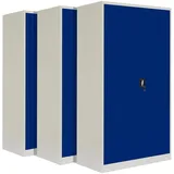 3-Pack LagerZwei Mehrzweckschrank 195x100x50cm I Großer Metallschrank, 4 Fachböden I Aktenschrank, abschließbar I Robuster Allzweckschrank als Werkstattschrank & Büroschrank I Stahlschrank weiß-blau
