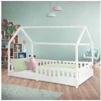 ML-Design Kinderbett Rausfallschutz Lattenrost und Dach 200x90 cm Weiß