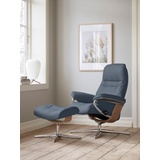 Stressless Relaxsessel STRESSLESS Sunrise Sessel Gr. Leder PALOMA, Cross Base Eiche, Rela x funktion-Drehfunktion-PlusTMSystem-Gleitsystem-BalanceAdaptTM, B/H/T: 92 cm x 105 cm x 80 cm, blau (sparrow blue paloma) Lesesessel und Relaxsessel