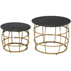 Outsunny Rattan Beistelltisch-Set Stahl, PE-Rattan