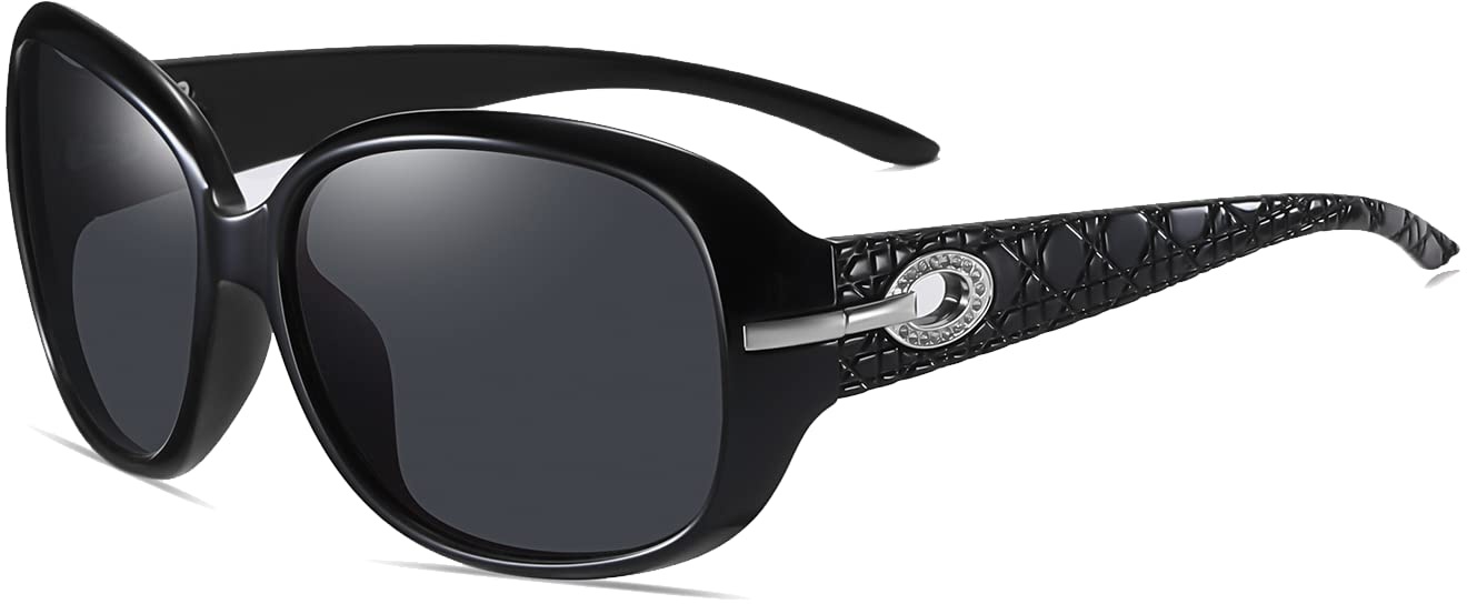 YUELUQU Übergroße polarisierte Damen-Sonnenbrille im Retro-Design mit Strasssteinen, dekorativ, modisch, großer Rahmen, Sonnenbrille, Schwarz-Schwarz, Large - L
