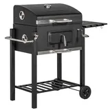 Outsunny Grillwagen Holzkohlegrill Grill BBQ Standgrill Holzkohle Kohlegrill Gartengrill, Edelstahl Schwarz 113 x 65 x 108 cm