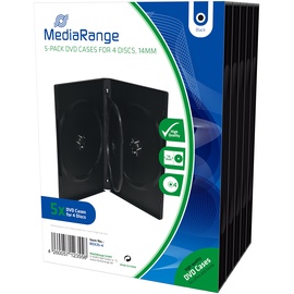 MediaRange DVD-Leerhülle für 4 Discs, 14mm, schwarz, 5er Pack