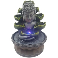 Buddha-Harz-Wasserornament – Kaffeebasis|220 V / 50 HZ Zimmerbrunnen mit LED-Beleuchtung Feng Shui und Wohlbefinden Wasserbrunnen-Ornamente