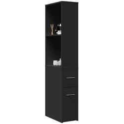 Badschrank Schmal mit Rollen Schwarz Holzwerkstoff