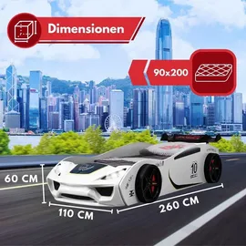 Coemo Kinderbett VENTO 90 x 200 cm Holz weiß Rennwagen