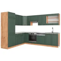 Vicco Eckküche, Grün, Eiche Wotan, L-Form,L-Form, 227x82x287 cm, Küchen,
