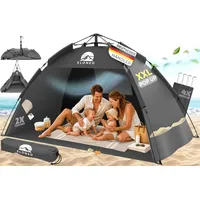 eloneo Pop Up Strandmuschel UV Schutz 80+, Leichter Aufbau und kleines Packmaß inkl. Tragetasche, Sonnenschutz & Windschutz für Babys und Erwachsene, Grau, 220x150x130 cm
