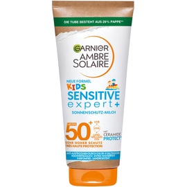 Garnier Sonnenschutzmilch mit LSF 50+ für Kinder, Sonnencreme mit sehr hohem Sonnenschutz, Anti-Austrocknung der Haut, Ambre Solaire Kids Sensitive expert+, 1 x 175 ml