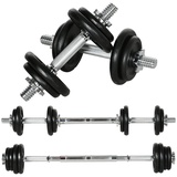 HOMCOM 2 in 1 Hantelnset verstellbare Dumbbellset 20 KG Kurzhantel & Langhantel mit Verbindungsrohr professionell Dumbbell Krafttraining und Gewichtheben für Zuhause Fitness Rostfrei Anti-Rutsch Eisen