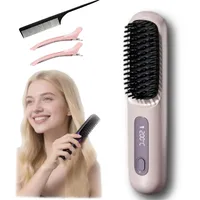 Clinora styling bürste für kurzes haar, Clinora Bürste, Kabellose Mini haarglätter mit LED Anzeige und 3 Wärmestufen, 160°C-200°C für Anwendung unterwegs (Lila)