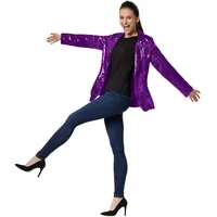 dressforfun Blazer Damen, Kostüm Damen Pailletten Oberteil Damen, Glitzer Oberteile Damen, Jackett, Faschingskostüm, Disco Kostüm Damen, Rave Outfit Damen, 80er Jahre Outfit, lila, S - S