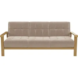 3-Sitzer SIT & MORE "Billund", beige, B:199cm H:88cm T:106cm, 100% Polyester, Sofas, Armlehnen aus eichefarbigem Buchenholz, verschiedene Bezüge und Farben