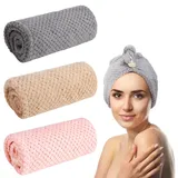 Jostift 3 Stück Mikrofaser Handtuch Haare | Turban Handtuch mit Knopf | Microfaser Handtücher für die Haare | Microfiber Towel für Alle Haartypen