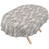 ANRO Tischdecke Wachstuch 3.0 abwaschbar Palmblätter Tischwäsche (Einzelstück 1-tlg), wasserabweisend PU-Beschichtet abstrakt Grau-Beige Oval 160x140cm beige|braun|grau Oval | 140 cm x 160 cm