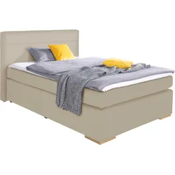 Boxspringbett ALINA "Nikki", beige (schlamm tls 49), B:133cm L:214cm, Komplettbetten, Boxspringbett, inklusive Matratze und Topper, Füße Buche natur