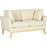 Homcom 2-Sitzer Sofa Doppelsofa in Leinenoptik, Zweisitzer mit Kissen, Loveseat mit Holzbeinen für Wohnzimmer, Schlafzimmer, bis 150 kg, Beige,