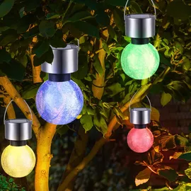 GLOBO Solarleuchte Edelstahl 2er Set Hänge Lampen  RGB silber