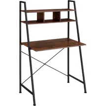 Tectake Schreibtisch mit Regal, Bürotisch im Industrie-Design, 85,5 x 46,5 x 140 cm, Computertisch mit 3 Staufächern und Ablage aus Holz, schwarzes Metallgestell (Industrial Dunkelbraun)