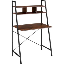 Tectake Schreibtisch mit Regal, Bürotisch im Industrie-Design, 85,5 x 46,5 x 140 cm, Computertisch mit 3 Staufächern und Ablage aus Holz, schwarzes Metallgestell (Industrial Dunkelbraun)