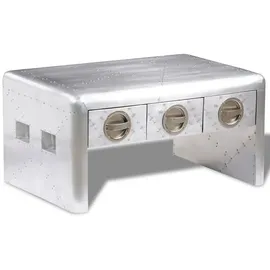 vidaXL Couchtisch Vintage Silber Aluminium mit 3 Schubladen