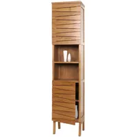 MCW Teak-Hochschrank MCW-M73, Badschrank, 2 Türen 6 Fächer, hochwertiges