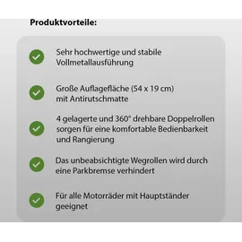 Baumarktplus Rangierhilfe für Motorrad mit Ständer rot 54x19 cm Last bis 250kg Rollwagen Rangierplatte