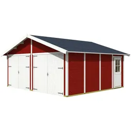 SKANHOLZ Holzgarage Varberg 3 5,70 x 5,25 m schwedenrot mit Seitenwand