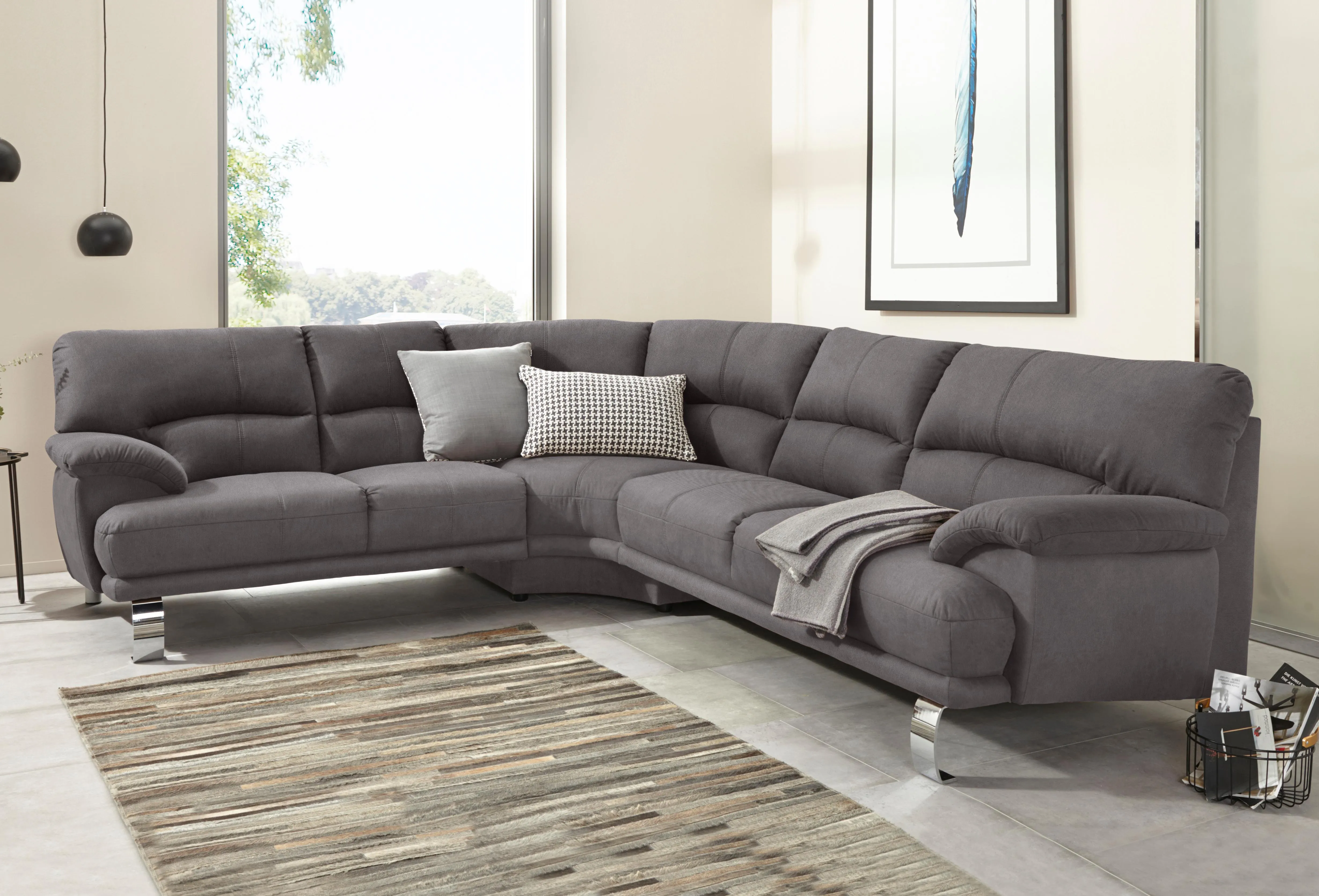 TRENDMANUFAKTUR Ecksofa »Cecilia II, in italienischen Design, bequem, hoher Sitzkomfort, L-Form«, extrabreite Armlehnen für noch mehr Sitzkomfort TRENDMANUFAKTUR stone