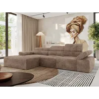 MKS MEBLE L-form Ecksofa RILASSO mit Relax-Funktion, verstellbare Kopfstützen - Braun Cord - Links - Braun