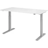 Hammerbacher elektrisch höhenverstellbarer Schreibtisch weiß rechteckig, C-Fuß-Gestell silber 160,0 x 80,0 cm