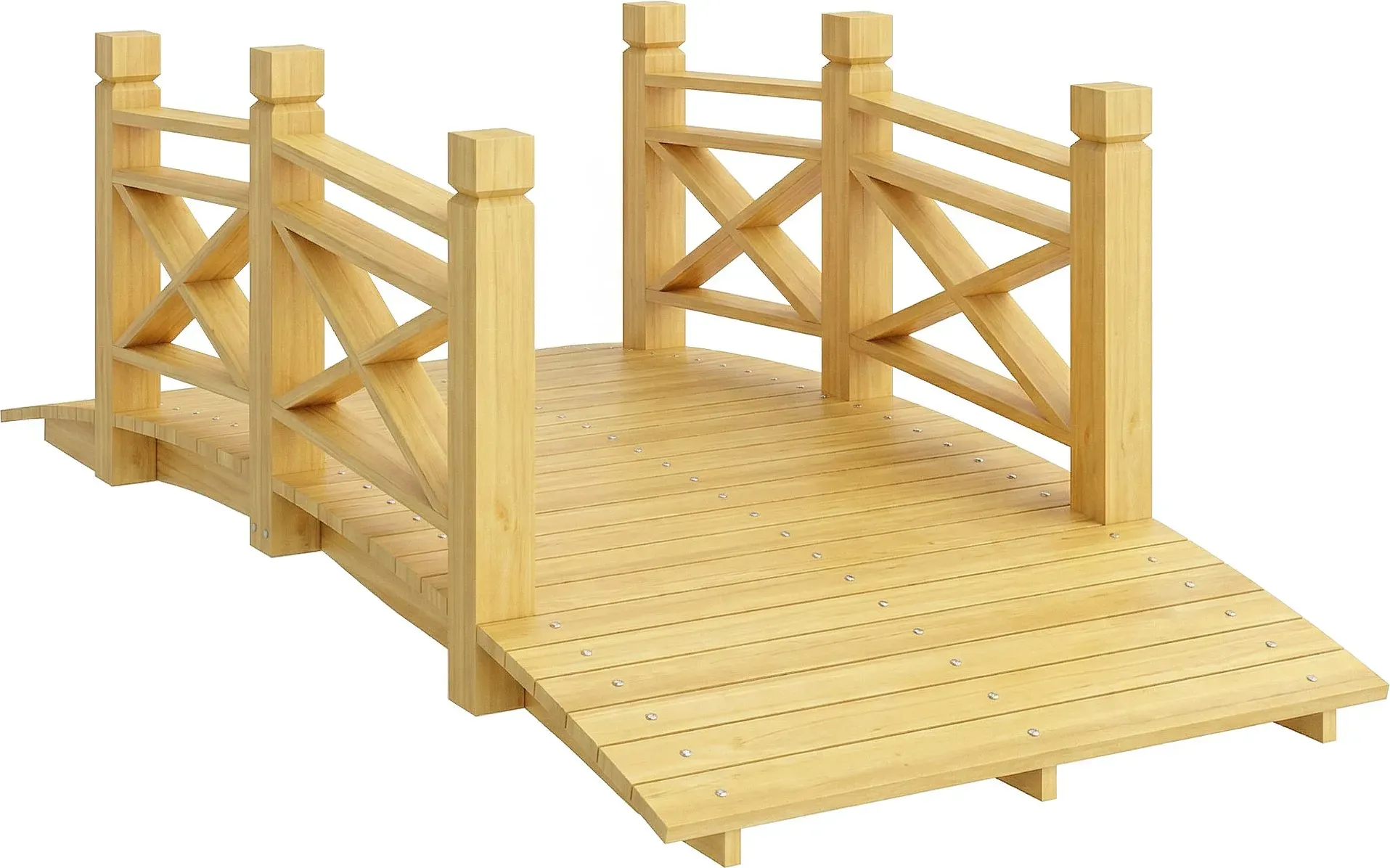 Outsunny Gebogene Gartenbrücke aus verkohltem Holz 1,74 m - Steg mit sicherem Handlauf und Tragkraft 200 kg - Behandelte, witterungsbeständige Außendekoration, natur   Aosom