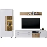 furn.design Wohnwand weiß matt und Eiche 3-teilig 285 x 180 cm, Wohnzimmer, Wohnwände, Anbauwände