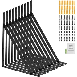 VEVOR Regalhalterung, 308 x 209 x 25 mm, 10 Stück, schwebende Regalträger, Halterungen für Regale, 3 mm dicke, mattschwarze dreieckige Regalhalterung, Regalhalter aus Stahl mit 72,6 kg Tragkraft