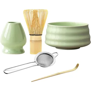 Matcha Set, Matcha Tea Sets 5 Stück Matcha Besen Set, Matcha Besen, Matcha Tea Set, Matcha Schale, Schaufel, Sieb, Japanisches Matcha-Teeservice Grün