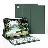 JKSML Tastatur Hülle für iPad (A16) 11 Zoll 2025 & iPad 10.Generation 10,9 Zoll 2022,Bluetooth QWERTZ Tastatur Hülle mit Pencil Halter, Soft TPU Rückseite Gehäuse, Auto Schlafen/Wecken (Dunkelgrün)