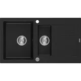 Mexen Matias 1,5-becken-granitspüle mit kurzer Abtropffläche 900 x 505 mm, Schwarz - 6502901505-77 - Mexen