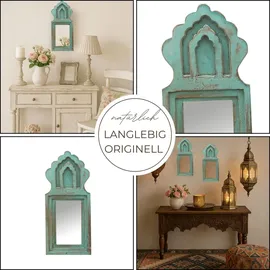 Marrakesch Orient & Mediterran Interior 2er Set Wandspiegel Mukana Türkis H 22cm × B 10cm × T 3cm - Boho