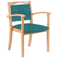 einrichtungsdesign24 Armlehnstuhl 4-Fußstuhl Holzstuhl mit Armlehnen Alexander Seniorenstuhl Esszimmer, Gestell aus Massivholz, stapelbar blau