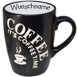 Doriantrade Kaffeebecher Tasse Kaffeetasse Kaffeepott Becher Keramik It’s Coffee Time Schwarz 300ml personalisierbar mit Wunschname Name Namen personalisiert