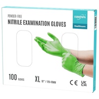 EUROPAPA Nitril-Handschuhe Medical Einmalhandschuhe Untersuchungshandschuhe (100 Stück, puderfrei ohne Latex, Gummihandschuhe) unsteril latexfrei disposible gloves grün XL