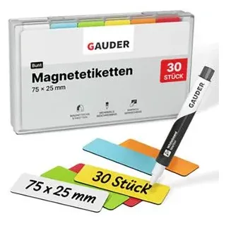 Gauder Magnetschilder ME-75x25, farbig sortiert, 75 x 25 mm, für Handbeschriftung, 6 x 5 Stück