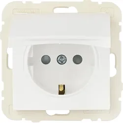 Schuko-Steckdose,m. Steckklemmen inkl.Klappdeckel, Polarweiß, Unterputz