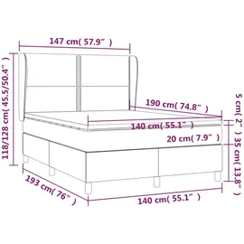 vidaXL Boxspringbett mit Matratze Hellgrau 140x190 cm Samt1399492