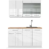Vicco Singleküche Weiß Hochglanz/Weiß 140 cm, AP Eiche