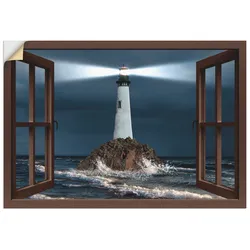 Artland Wandbild »Fensterblick Leuchtturm mit Lichtstrahl«, Gebäude, (1 St.), als Leinwandbild, Wandaufkleber in verschied. Größen Artland Farbe Bild(er): braun